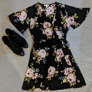 Monteau Floral Print Kimono Wrap Dress Size Large